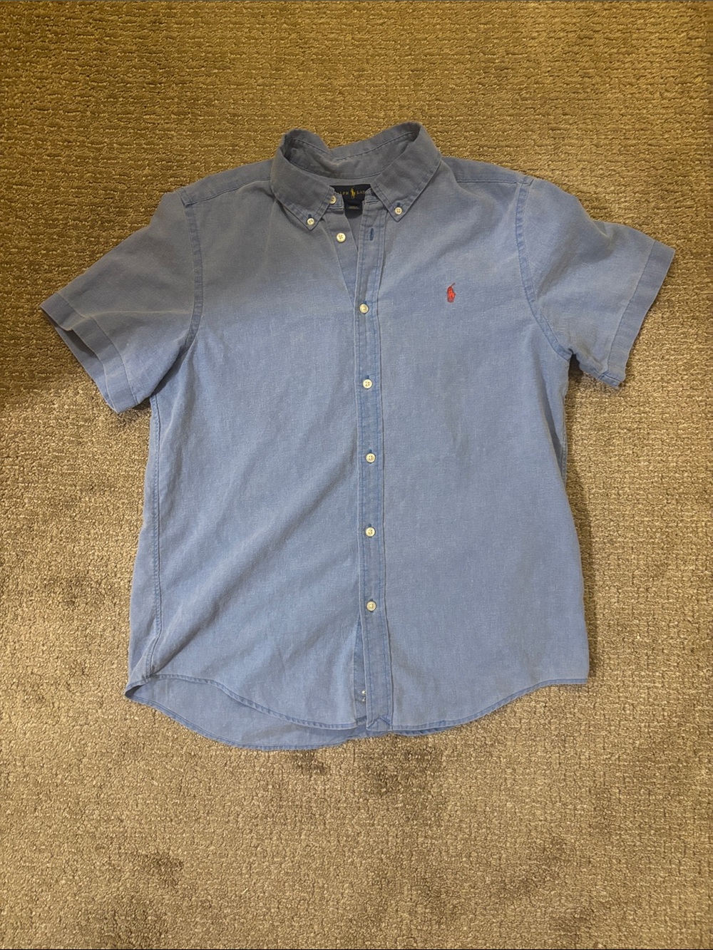 Ralph Lauren Boys XL Blue Linen Cotton Short Sleeve Button Down Shirt